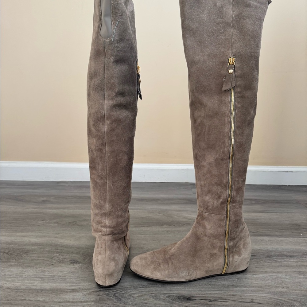 Stuart Weitzman Over the Knee Boots in Taupe